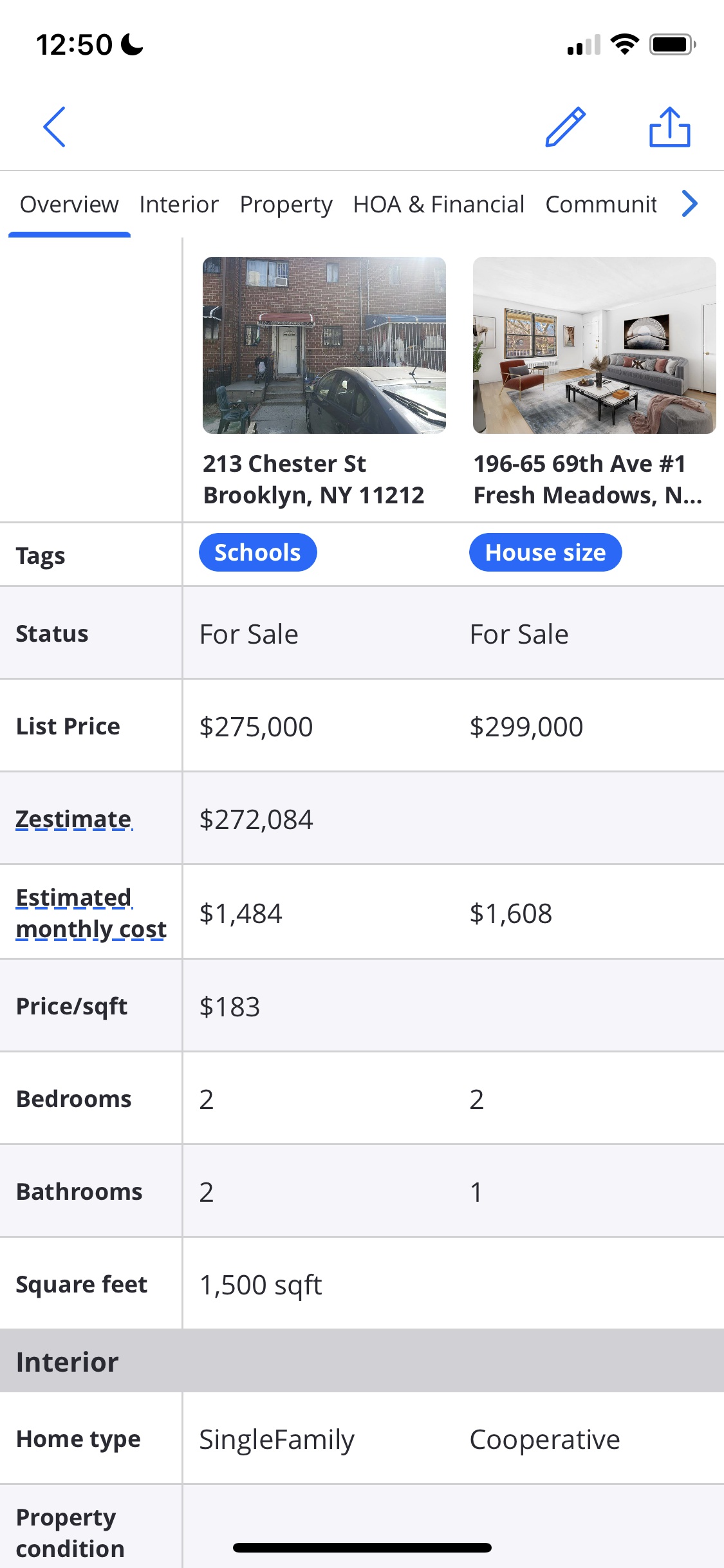 Screenshot of Zillow - Compare