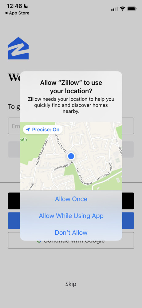 Zillow Enable location services screenshot